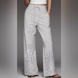 ANTROPOLOGIE RANNA GILL Ribbed Wide-Leg Drawstring Pants with Embroidery Size XS